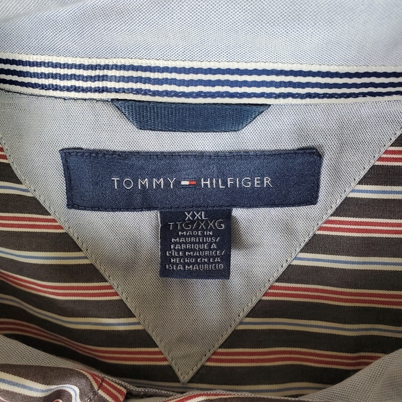 Tommy Hilfiger Mens Button Front Shirt Sz XXL Red White Blue Black Stripes - Picture 7 of 8